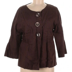 Tweeds Brown 100% Linen 3/4 Sleeves Neutral Button Front Cropped Blazer Size L
